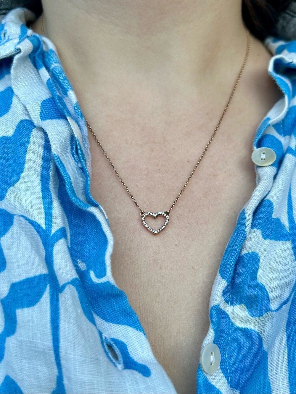 Pave Diamond Heart Pendant Necklace, Vermeil Sterling Silver